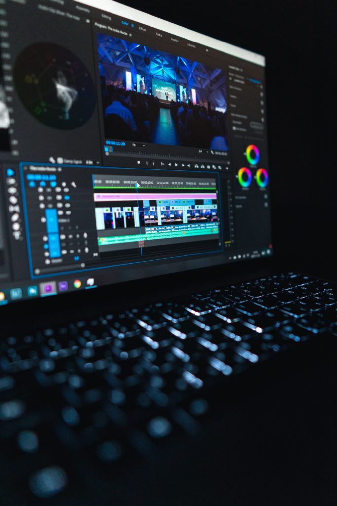 Computer with Premiere Pro Workflow during Video Editing